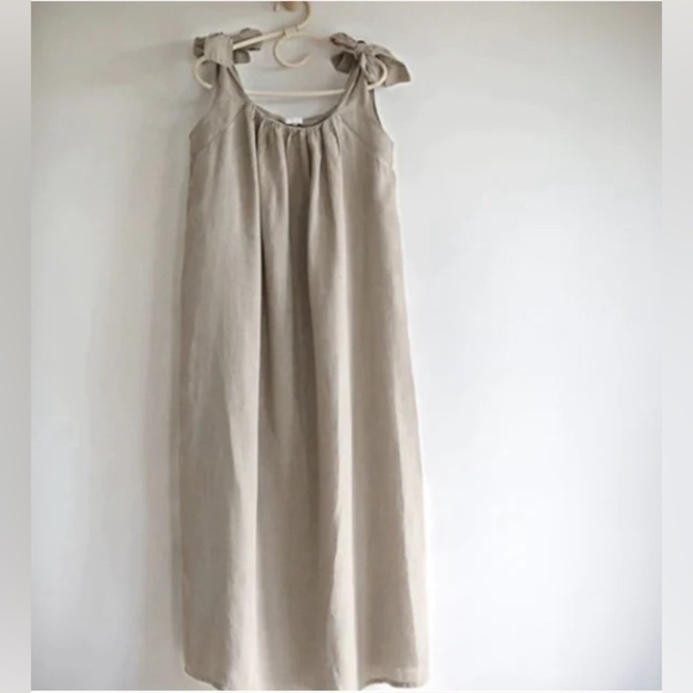 Tie-Shoulder Maxi Dress in Beige